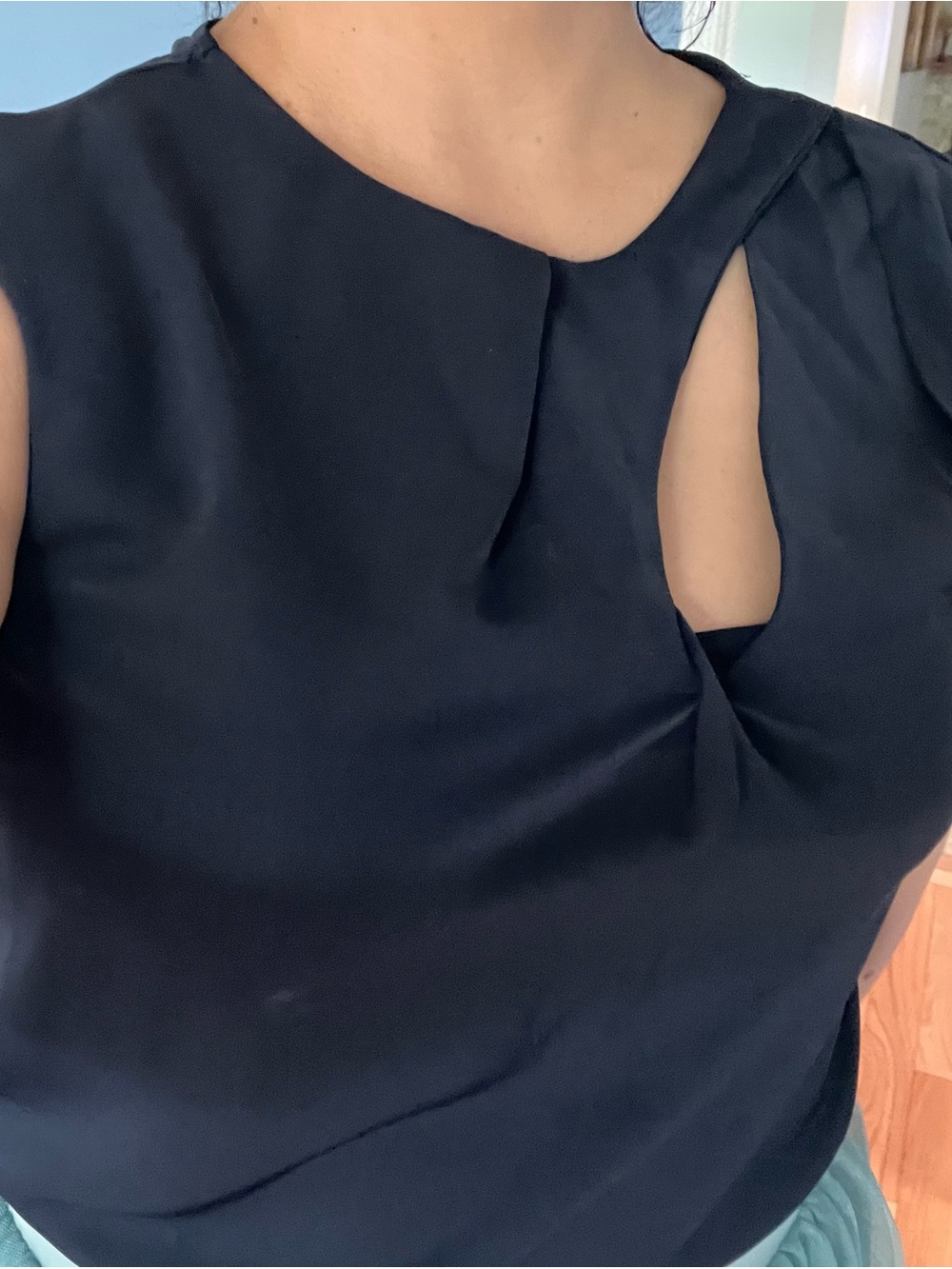 Petit- Navy Sleeveless Keyhole-Back Camisole